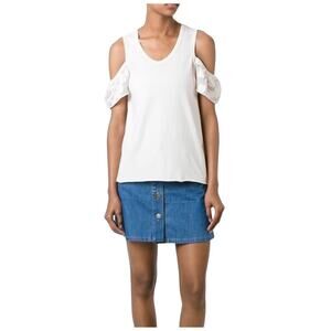 See By Chloe Size 36 White Cold Shoulder Floral Lace Ruffle Tank Top Romantic